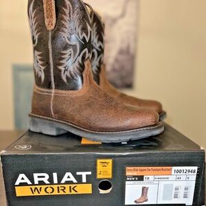 Ariat Mens Sierra Wide Square Steel Toe Work Boots Brown 10 D PUNCTURE RESISTANT